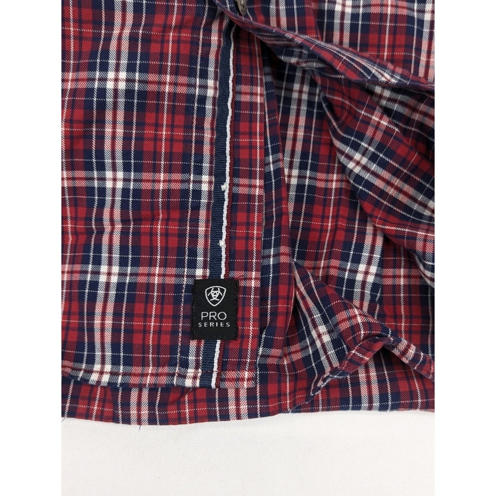 Ariat Pro Shirt Mens 3XL Long Sleeve Red White Blue Plaid Embroidered Western - Picture 9 of 11